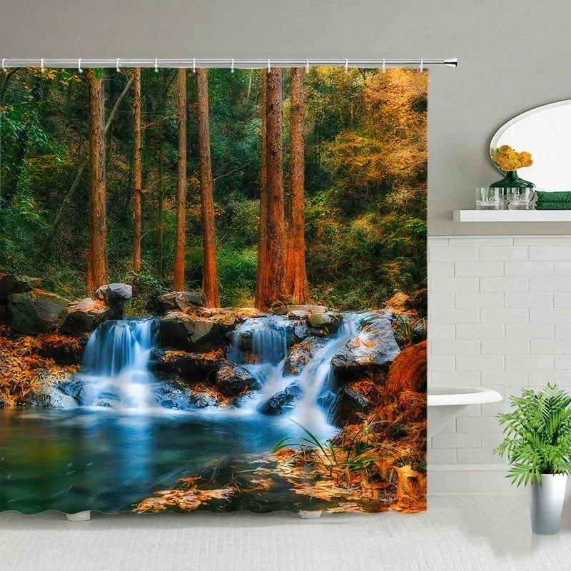 

LXL01 Цветочное растение Деревянный мост Пейзаж Шторы для душа Водопад Океанское дерево Крепление Фудзи Пейзаж Водонепроницаемая ткань Ванная комната6Jm%