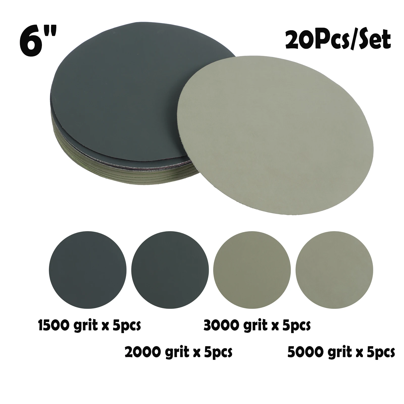 

20PCS/Set 6 Inch Wet Dry Sanding Discs Assorted Grit 1000-5000 Interface Pad for Sanding Grinder Polishing Car Glass Metal Wood