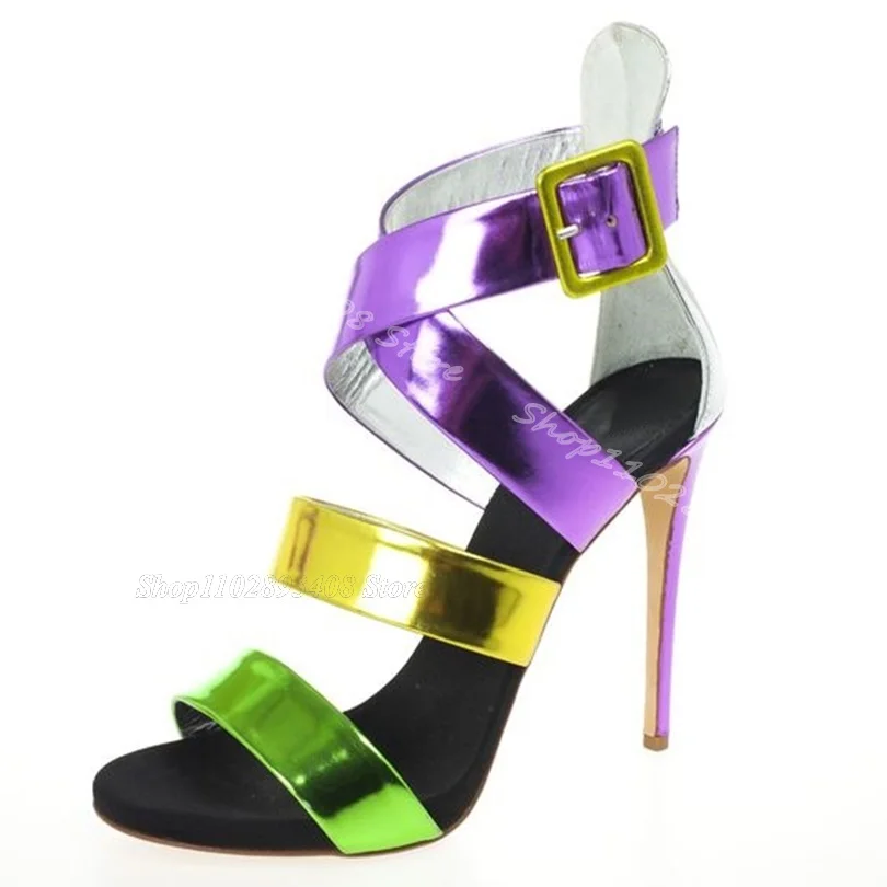 

Mixed Cover Heels Ankle Buckle Sandals Stiletto Heels Stylish Summer Dress Party Design Women Sandals 2024 Zapatos Para Mujere