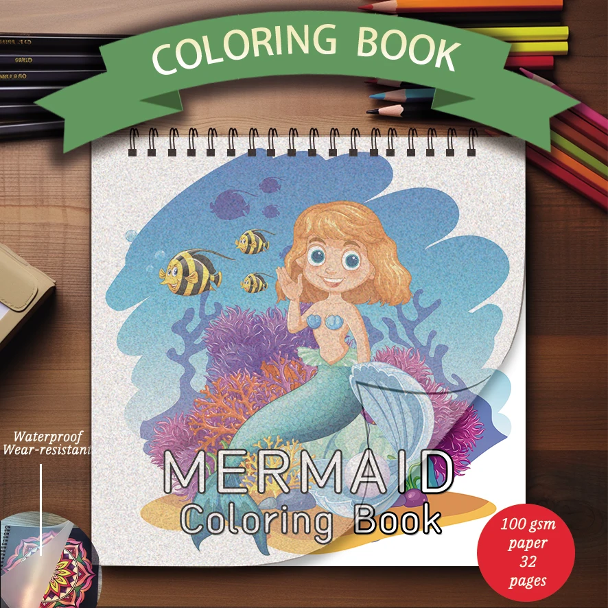 

Happy Mermaid Coloring Book - 8.27 x 8.27 inches 32 pages coloring book - ideal gift for family or friends