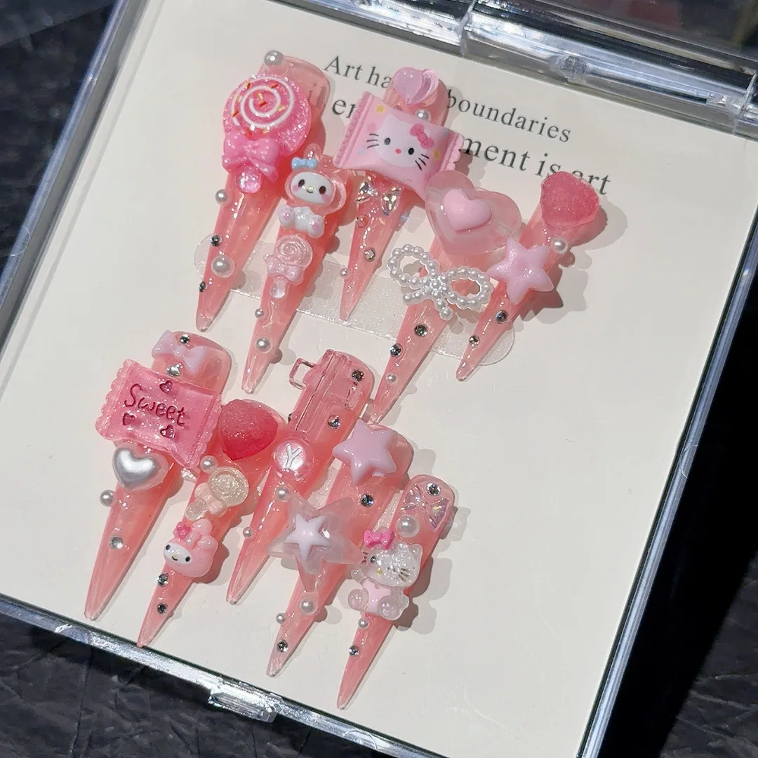 

Diy мультфильм новый Sanrio Hello Kitty удлиненный наконечник горячая девушка наклейки для ногтей европейские и американские конфеты мультфильм маникюр ручной работы
