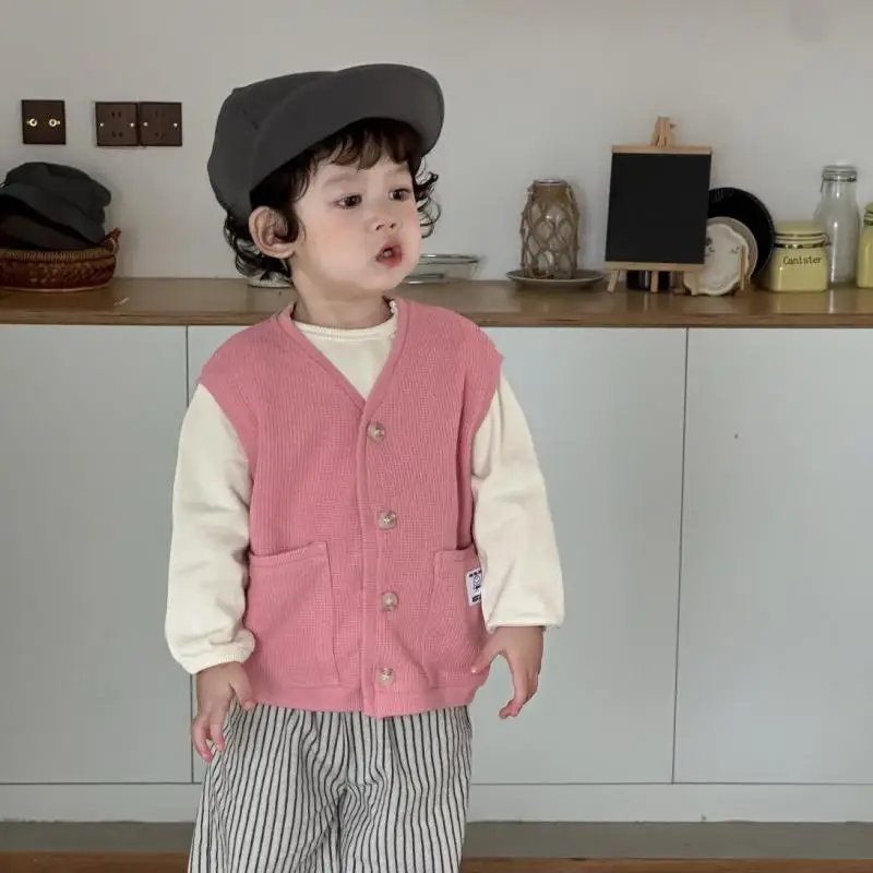 

Осень 2024, новый детский жилет без рукавов, однотонный повседневный жилет для младенцев, жилет для мальчиков и девочек, кардиган, хлопковое пальто для малышей, одежда для малышей