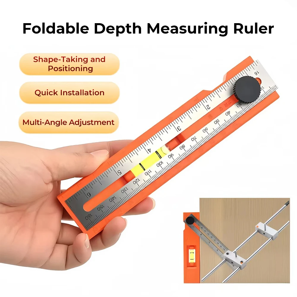 Multi-role Foldable Depth Measuring Ruler Woodworking Multi-angle Marking Ruler Adjustable Positioning Scribing Protractor Tools