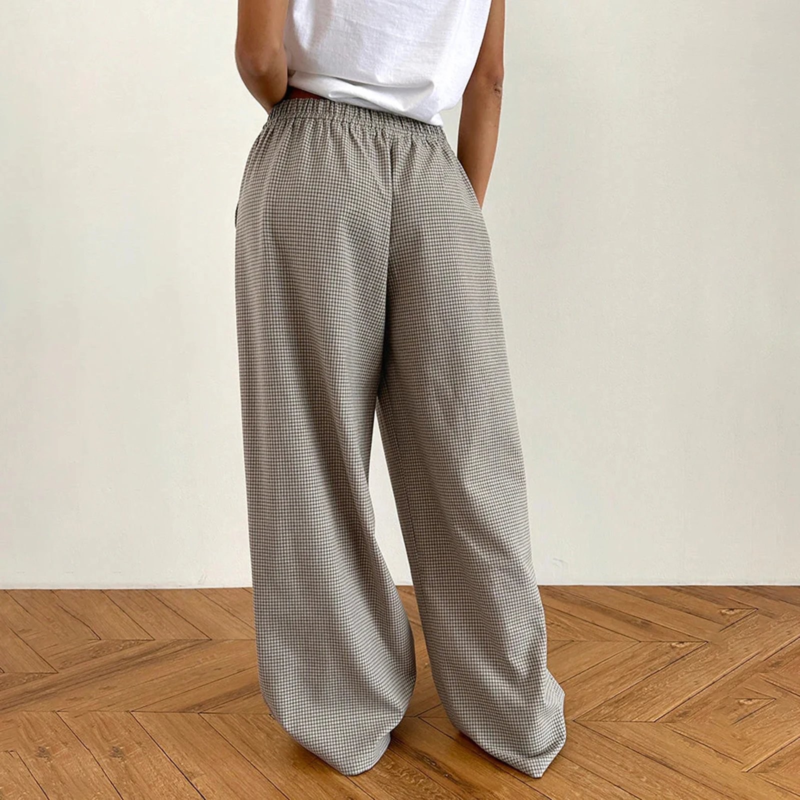 سراويل نسائية منقوشة واسعة الساق بخصر مطاطي سراويل شارع كبيرة الحجم للارتداء اليومي والنشاط الخارجي ملابس الشارع