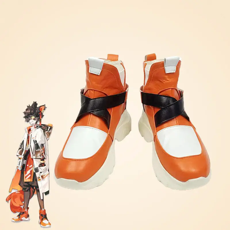 Anime Arknights Aak Cosplay Shoes Orange Short PU Leather Boots For Halloween Carnival