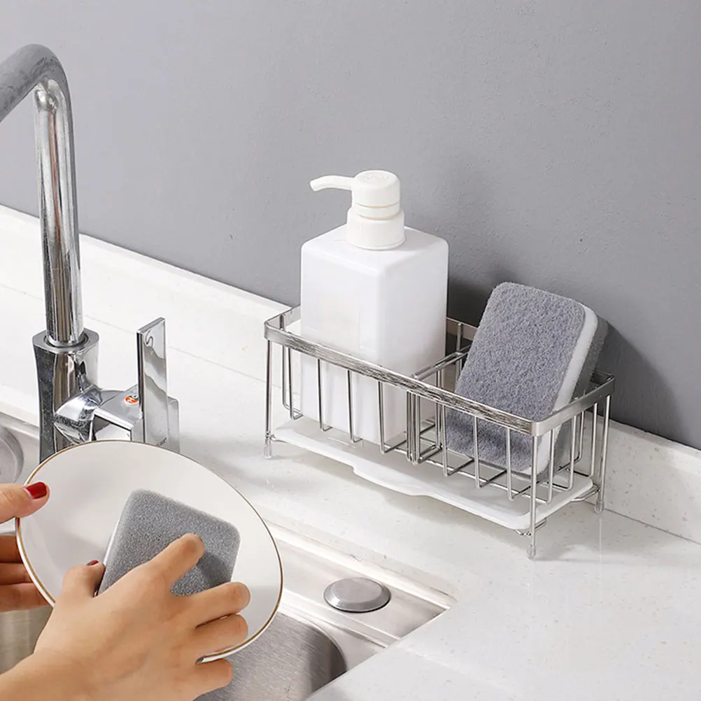 

Stainless Steel Drain Basket Sink Sponge Holder Kitchen Countertop Baskets Dish Brush Rack Premium Quality Safe