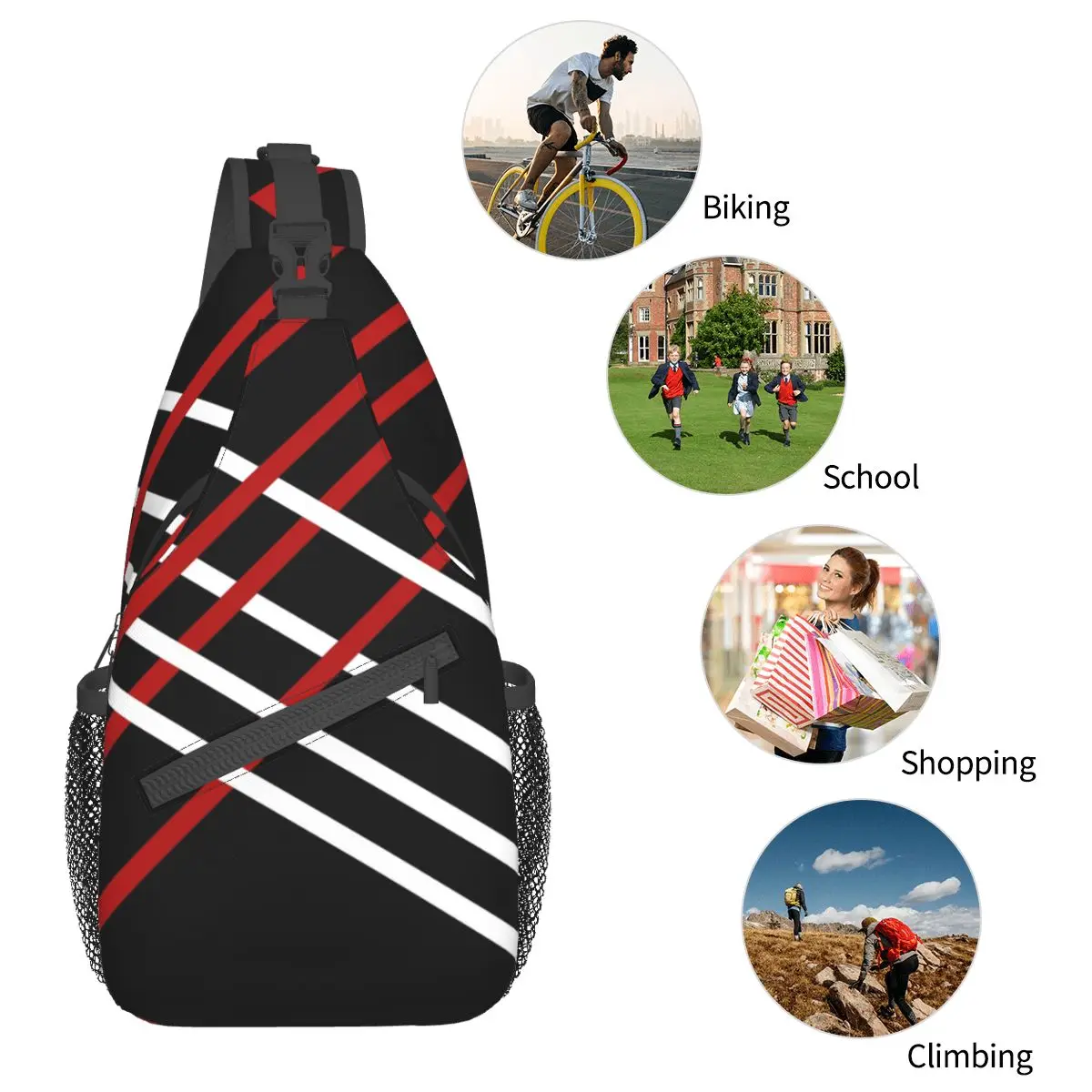 Diagonal Stripes Crossbody Sling Bag Small Chest Bag Abstract Geometric Shoulder Backpack Daypack for Hiking Outdoor Camping