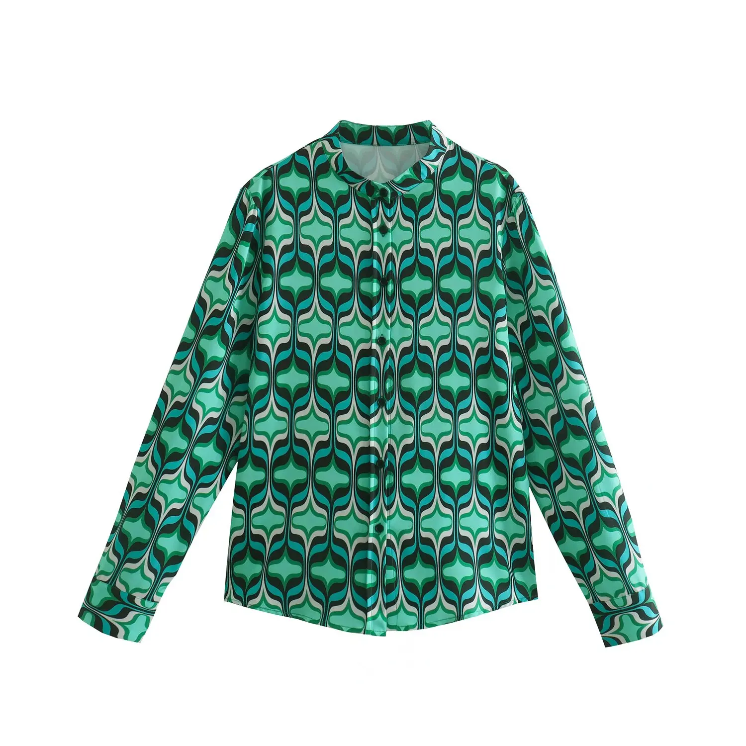 

BM&MD&ZA Women's Casual Loose Small Stand - Up Collar Long Sleeve Printed Blouse