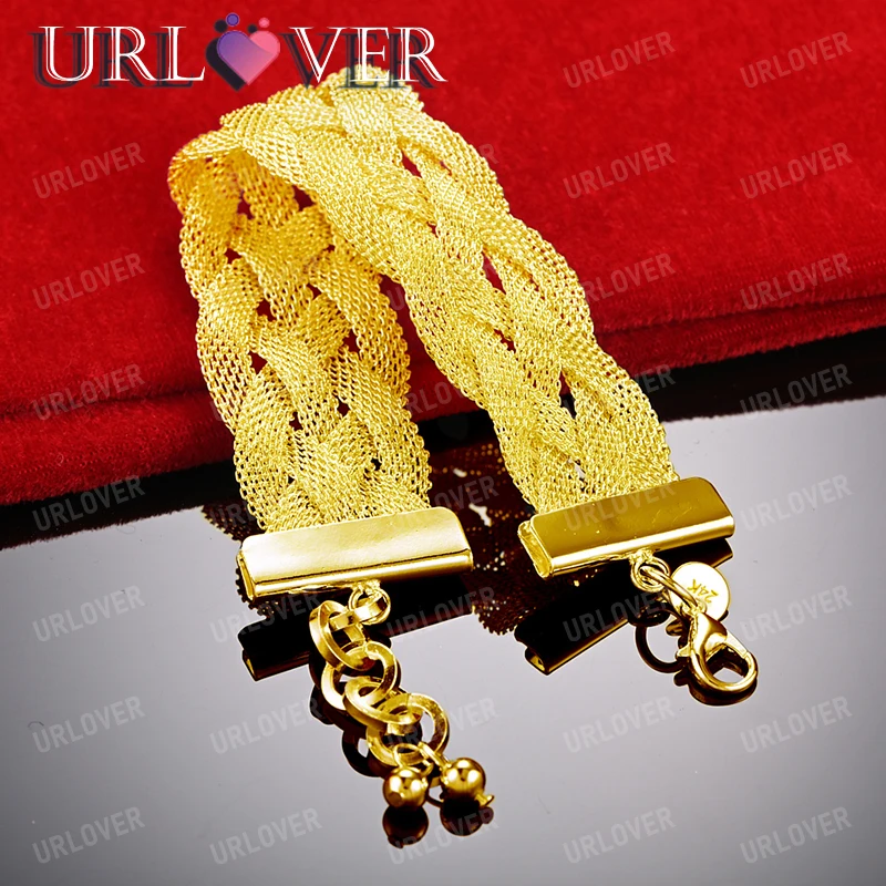 

URLOVER 18K Gold Bracelet Woven Mesh Belt Bracelets For Woman Lady Party Wedding Engagement Fashion Charm Jewelry Birthday Gift