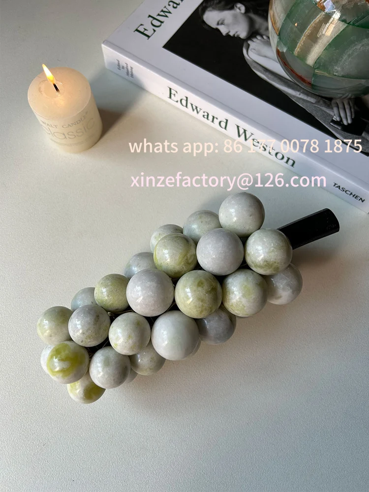 Buquê de uvas de mármore feito à mão personalizável, ornamentos de pedra decorativos para casa, quarto, sala de estar, mesa de café, armário