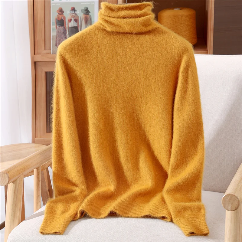 เสื้อสเวตเตอร์ผู้หญิงผ้าแคชเมียร์มิงค์แท้ 100% สำหรับฤดูใบไม้ร่วงและฤดูหนาว สีพื้น คอเต่า แฟชั่น นุ่ม อุ่น สบาย