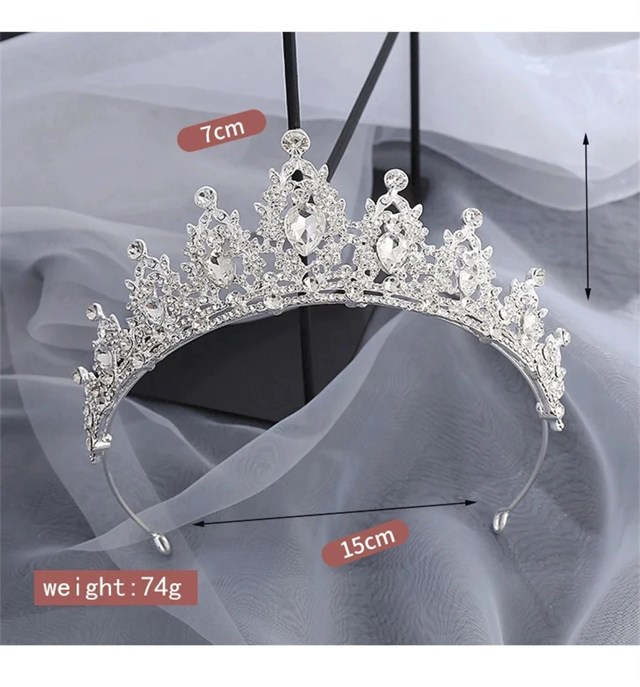 Tiara para el pelo de boda, corona nupcial de cristal, diadema de Color plateado, velo, tocado de boda, joyería para la cabeza, nueva moda