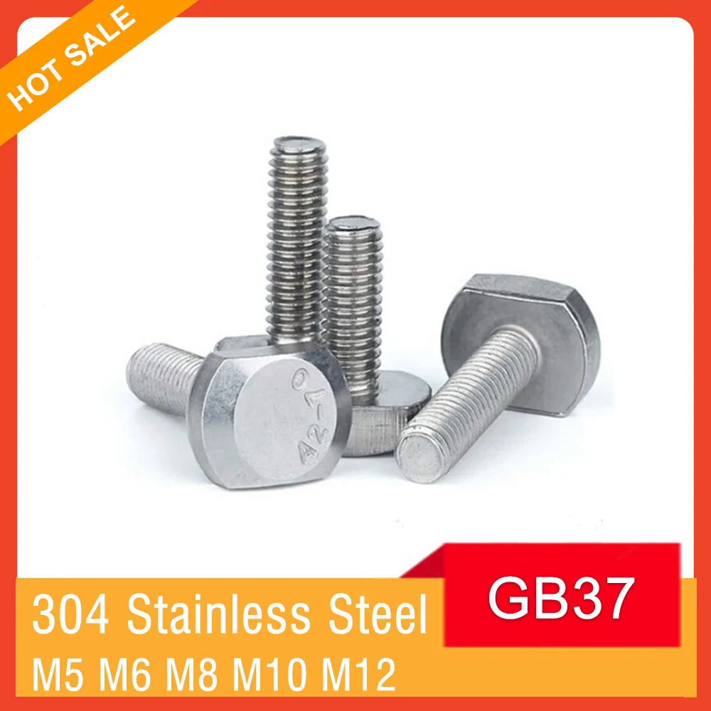 M5 M6 M8 M10 M12 GB37 A2-70 304 Stainless Steel T Shape Type Rectangle Hammer Head Bolt Screw for T-Slot Chute Rail Track