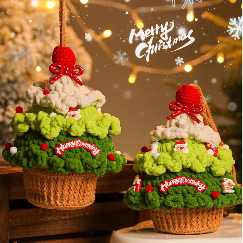 

Crochet Christmas Tree Gift Bag Christmas Eve Apple Pouch Children Holiday Present Packaging Tote Drawstring