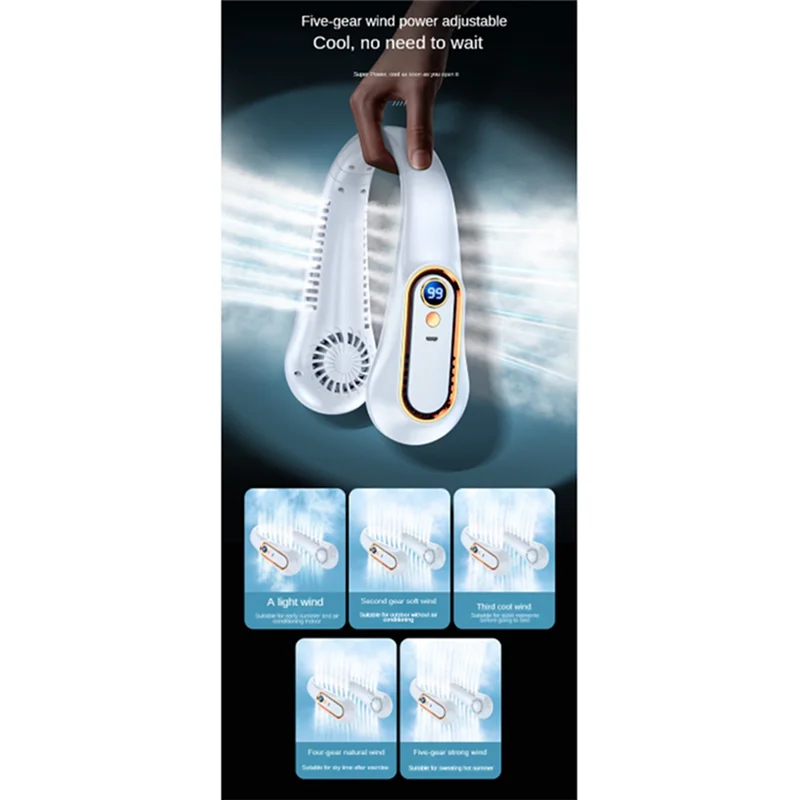Электрический вентилятор с зарядкой через USB, подвесной беспроводной вентилятор на шею, портативный воздушный охладитель, электрические вентиляторы, безлопастные перезаряжаемые вентиляторы с отключением звука, C