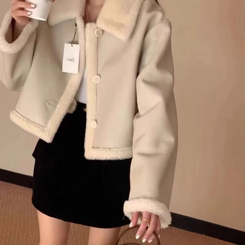 الخريف الشتاء ort طوق الفراء والجلود Inteated ملابس خارجية المرأة تخفيف Sle طويل Sve معطف جديد وصول 2024