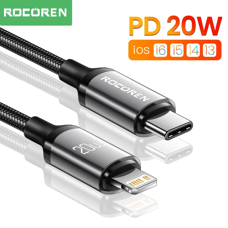 Rocoren PD 20W USB C Cable For iPhone 14 13 12 11 Pro XS Max XR X USB Type C Fast Charging Data Cable For iPad Pro Mini Air Wire