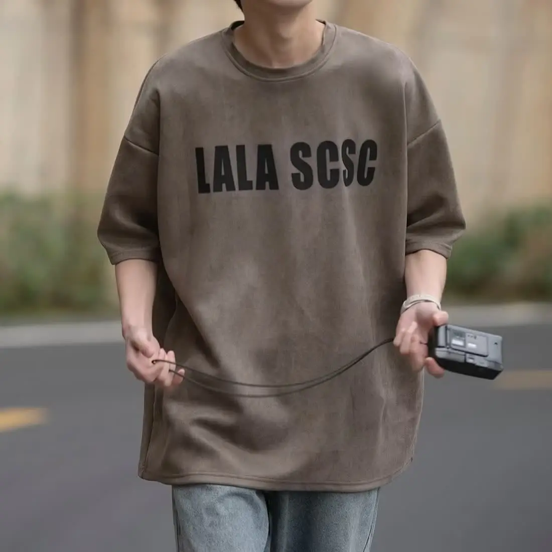 

Heavyweight Minimalist Letter Printed Short Sleeved T-shirt for Men Summer New Trendy Brand Loose Round Neck Half Sleeved Top