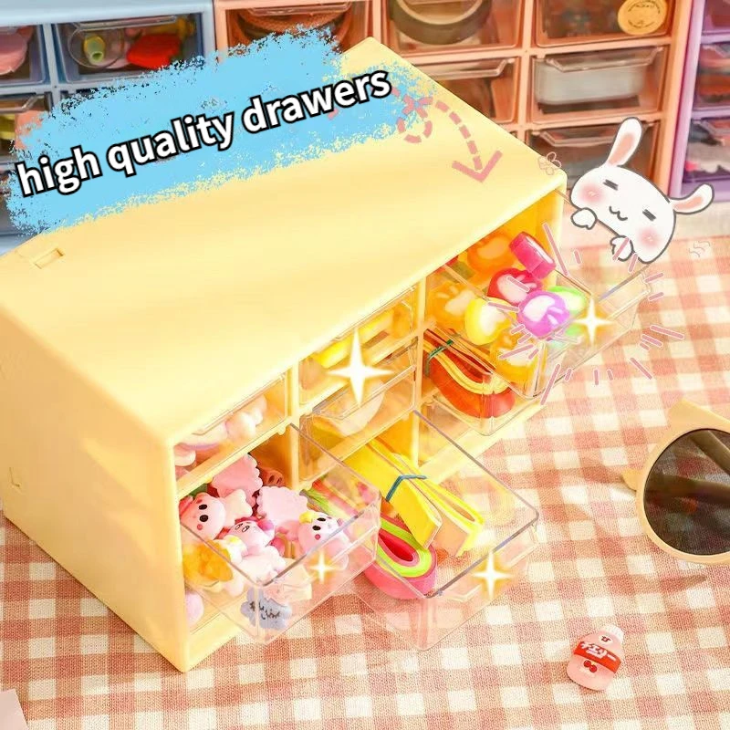 Kawaii Color Desktop Drawer 9 Grids Multi-functional Storage Box Organizer Ins Cute Girl Jewelry Sundries Desk Organizer Boxes