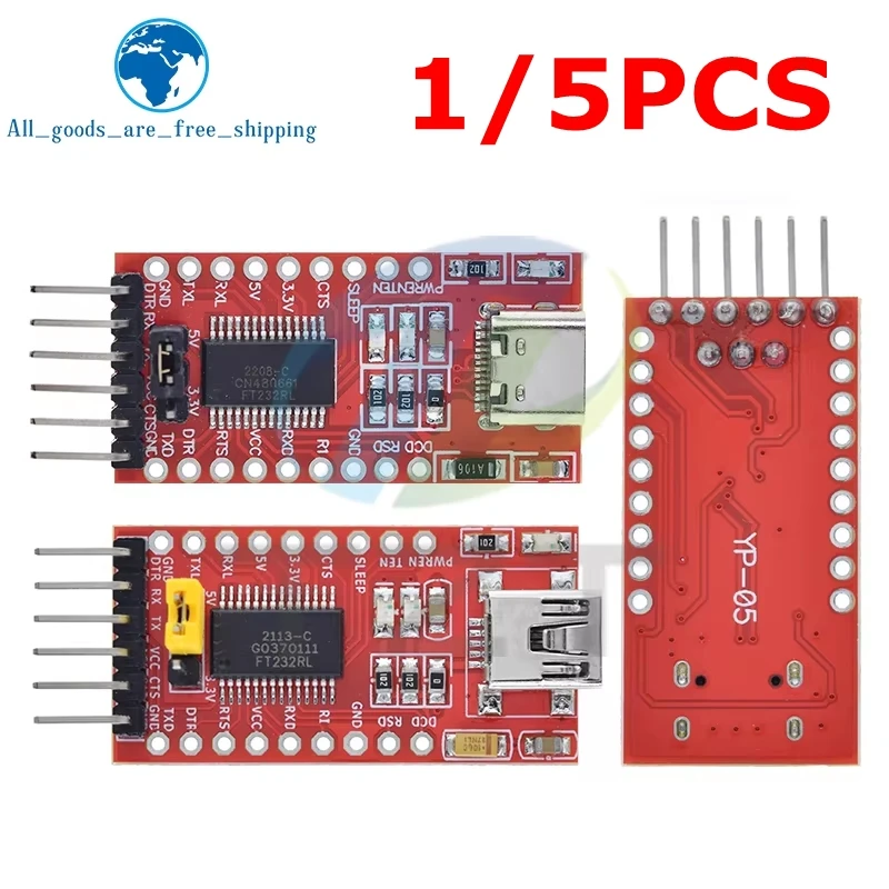 TZT 1/5PCS FT232RL FTDI USB 3.3V 5.5V to TTL Serial Adapter Module for Arduino FT232 Pro Mini USB TO TTL 232