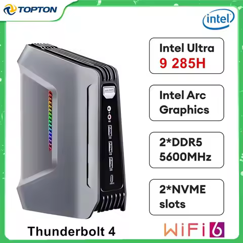 Topton 2x2.5G LAN F12 AI Gaming Mini PC 15th Gen Intel Core Ultra 9 285H 7 255H Thunderbolt 4 2xDDR5 2xPCIe Windows 11 RGB WiFi6