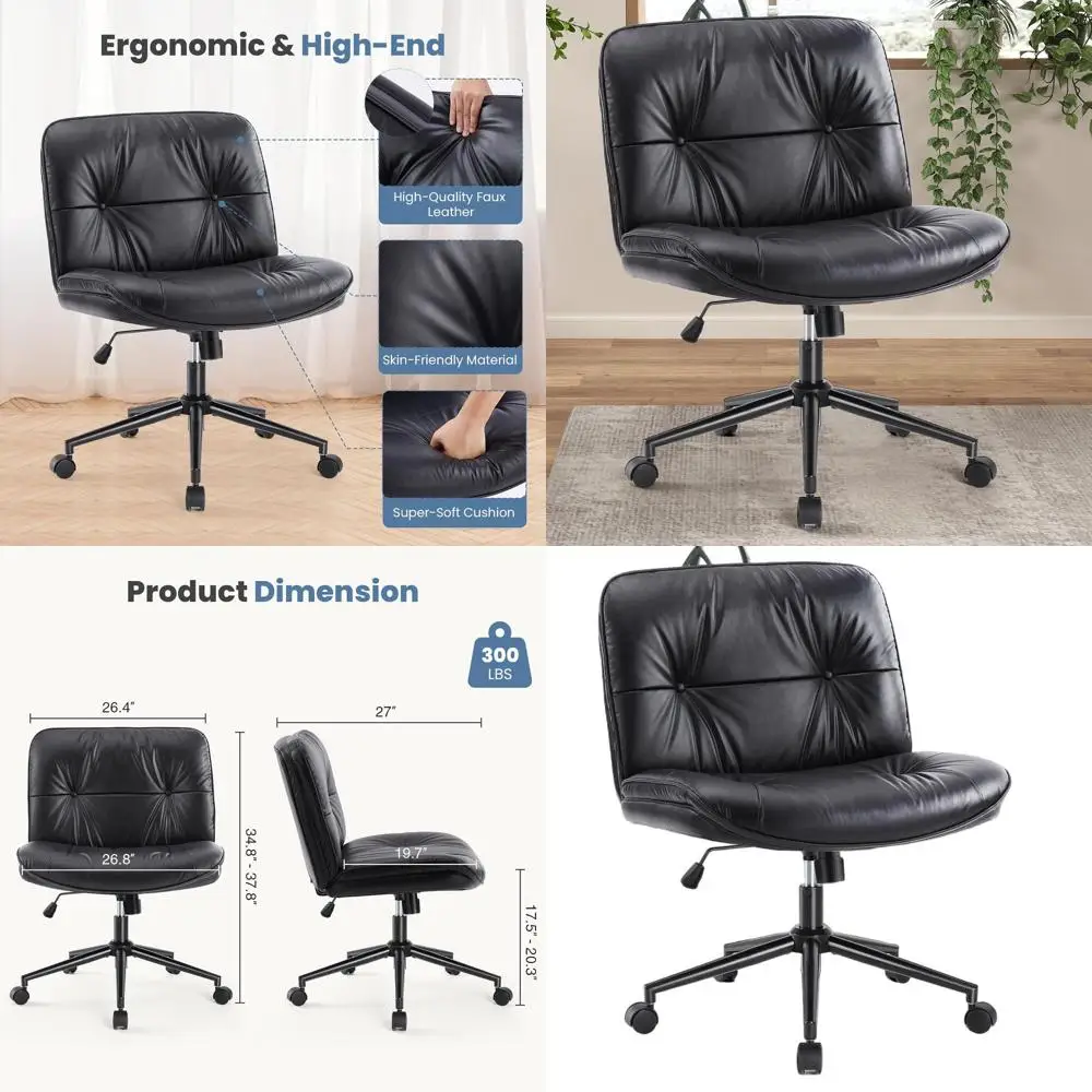 

Wide Plus Size Office Desk Chair, Black, Rolling with Thickened Legs for Bedroom