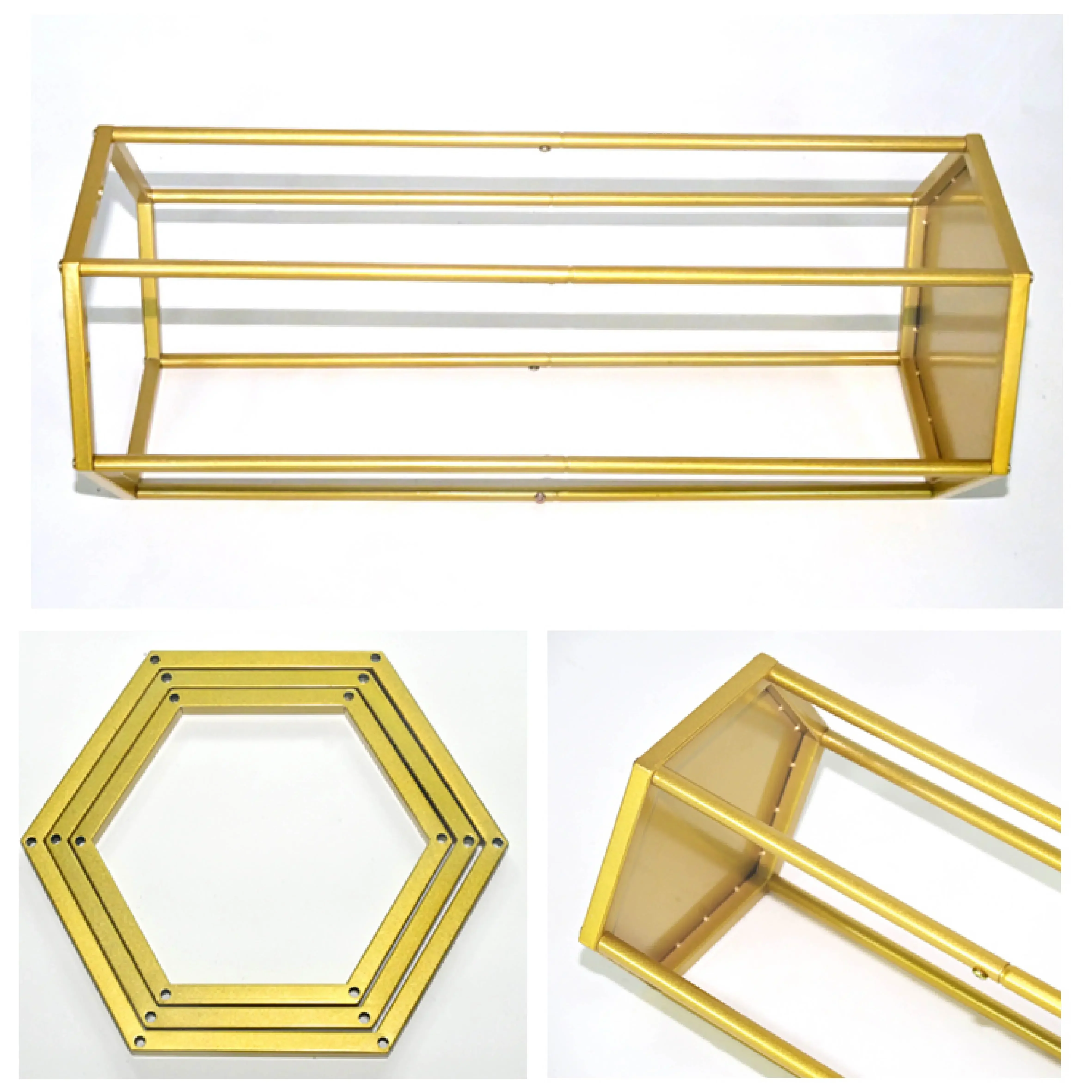 3 Pieces of Gold Hexagonal Cake Tables Home Living Room Decor Plant Support Stand Birthday Party Dessert Frames Wrought Iron