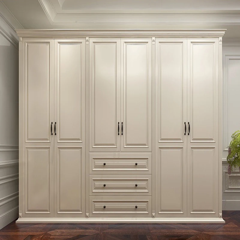 Fancy White Lacquer Wardrobe/solid Wood Sliding Walking In Closet