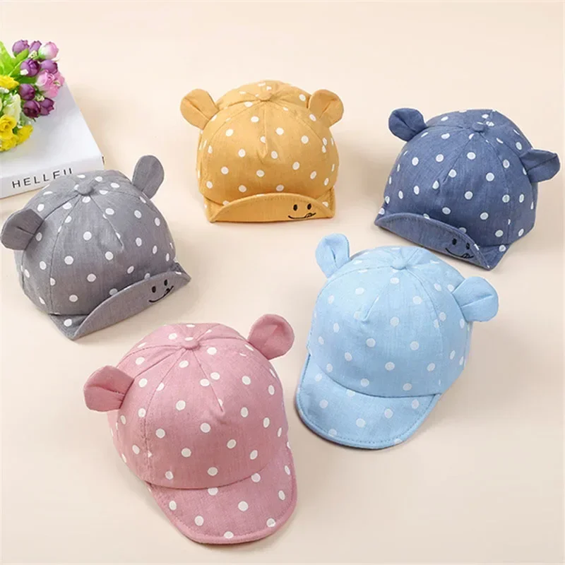 

Cotton Baby Hats Summer Peaked Cap Toddler Dot Girls Boys Hat Child Cute 3D Ear Baseball Caps Infant Soft Sunhat For Kids