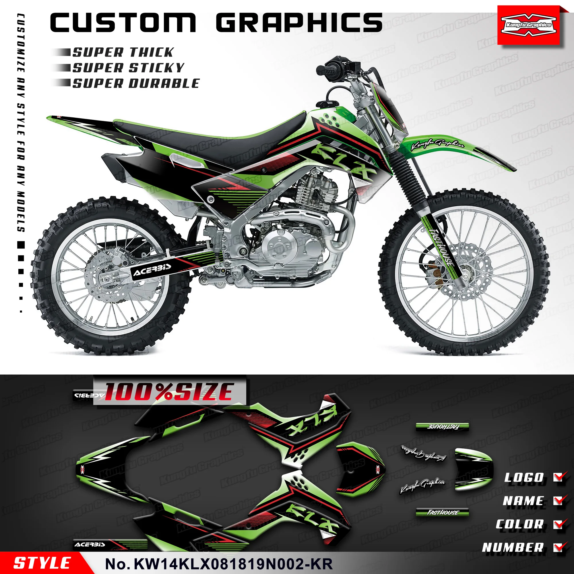 

KUNGFU GRAPHICS Adhesive Sticker Wrap Design for KLX 140 KLX140 2008-2020, KW14KLX081819N002-KR