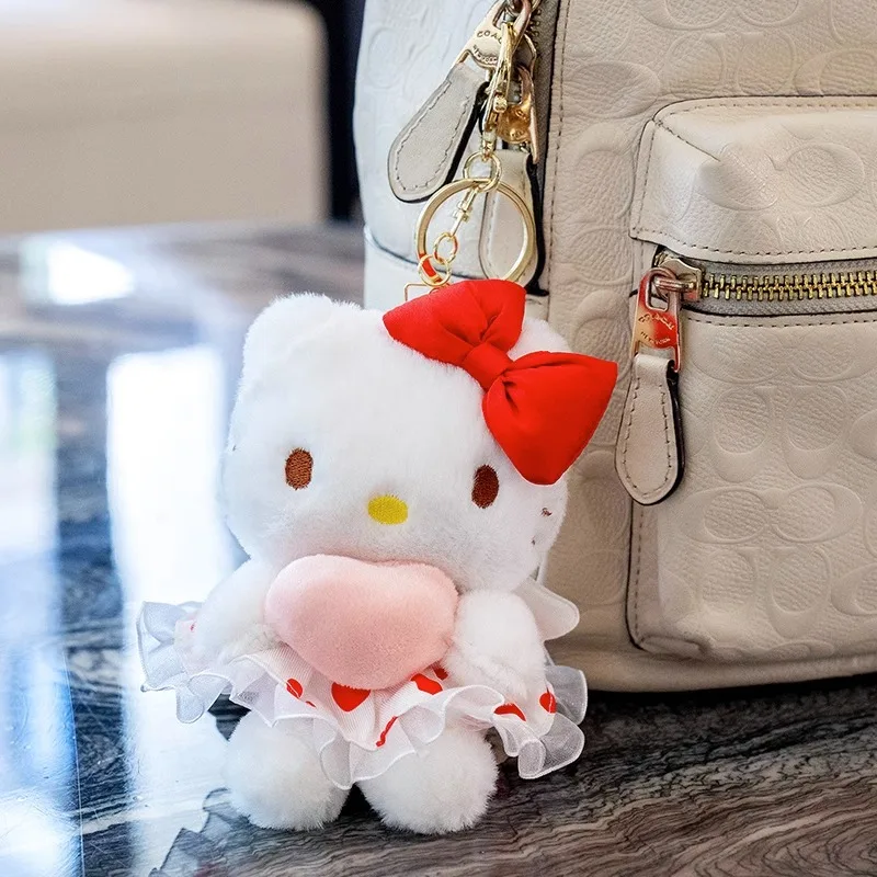 Sanrio Hello Kitty Cute Girl Keychain Bag Pendant Kuromi  Cinnamoroll Kids Plush Toys Girl Keyring Backpack Strap Birthday Gifts