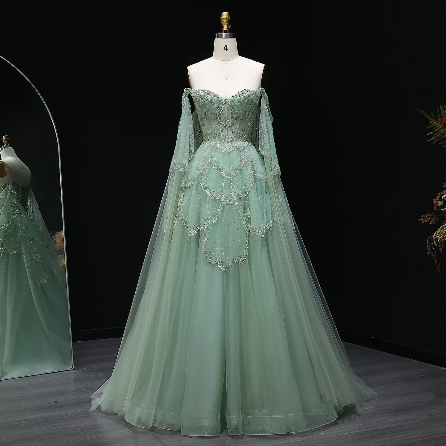 Sharon Said – robe de soirée verte élégante, épaules dénudées, manches Cape, chérie, luxe, pour fête de mariage, personnalisée, haute qualité