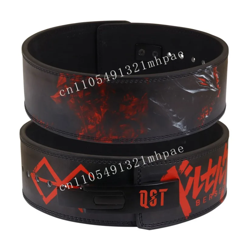 

Anime print weightlifting lever belt gym workout deadlift training buckle leather waist protection fitness safety equipment