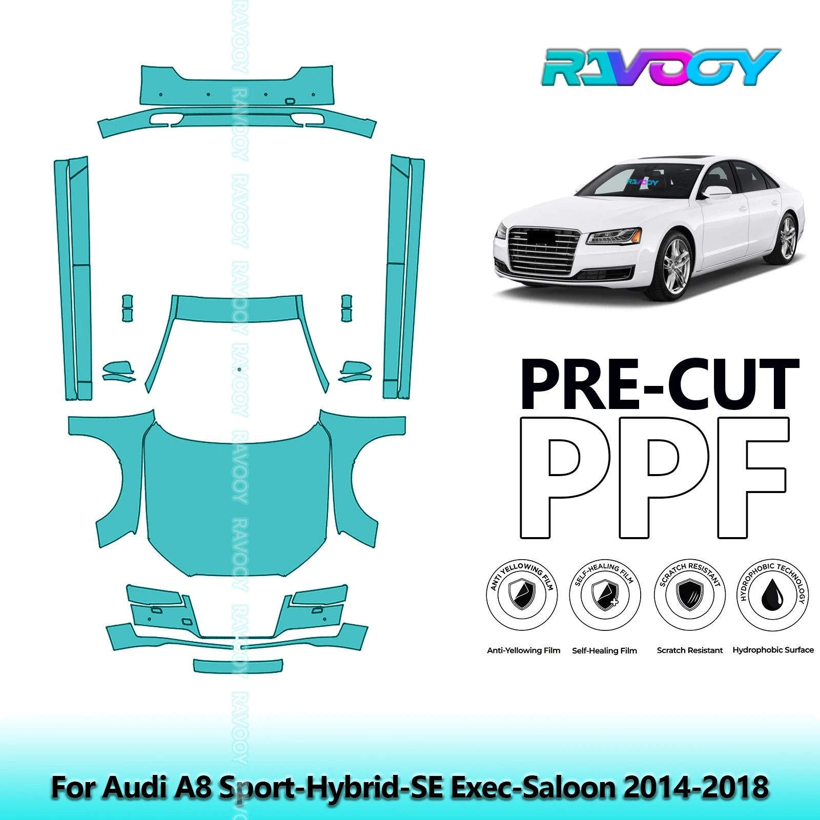 

Front Kit+Rockers+Rear Bumper Clear Bra Precut PPF Paint Protection Film For Audi A8 Sport-Hybrid-SE Exec-Saloon 2014-2018