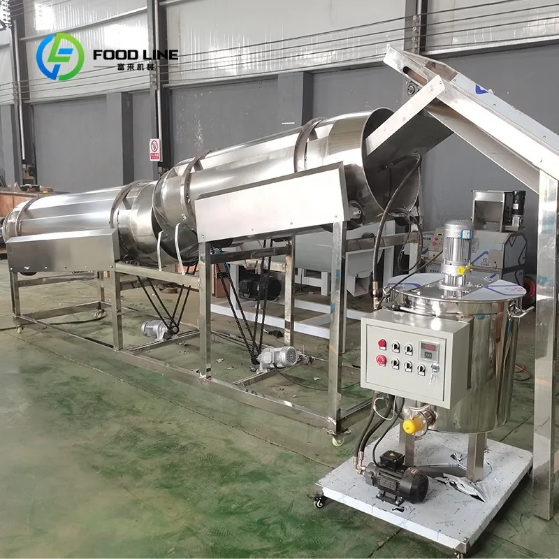Customized Continuous Rotary Seasoning Drum Industrial Snack Flavor Coating Machine for Potato Chips French Fries Puffed Food