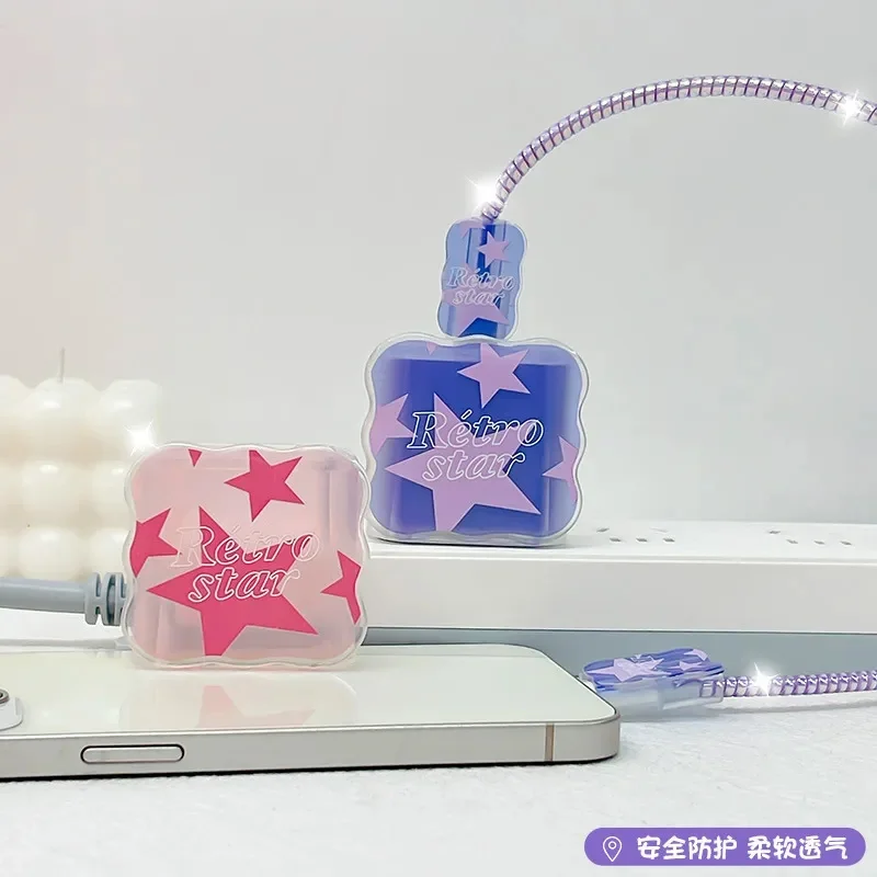 Ins Cute Heart Star Charger Protector Cover for Apple Charger 18W 20W Silicone Case Cable Winder For iPhone Power Adapter Sleeve