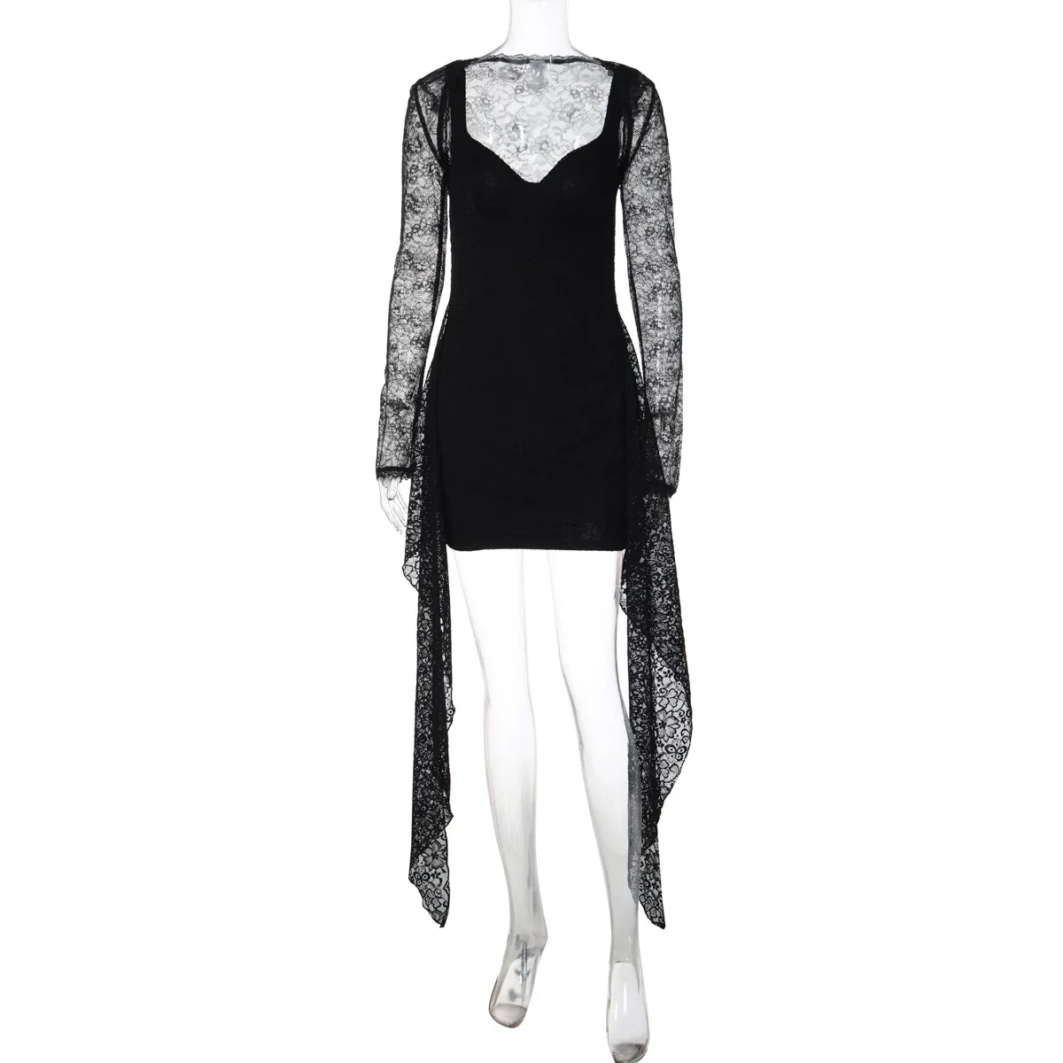 Kryptograficzna sukienka mini z koronkowymi wstawkami dla kobiet, seksowna, z odkrytymi plecami, przezroczysty płaszcz, zestaw 2-częściowy, sukienki koktajlowe, stroje na imprezę, urodziny.