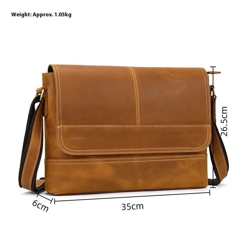 Genuine Leather Men's Shoulder Bag Crazy Horse Leather Crossbody Bag Top Layer Cowhide Flip Shoulder Bag