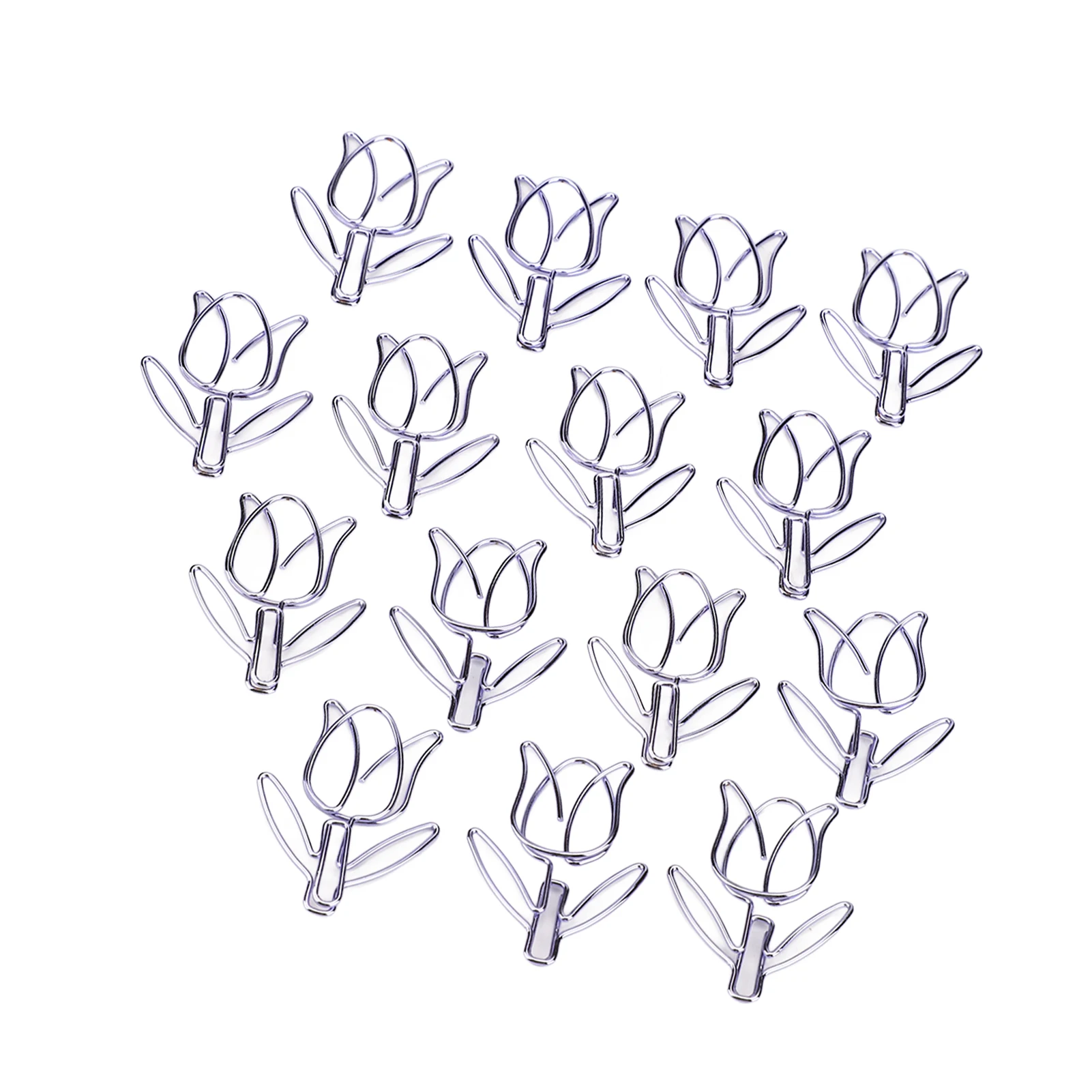 50Pcs Tulip Paper Clips Cute Purple Tulip Design Durable Metal Widely Used Flower Paper Clips for Notebook Bookmark