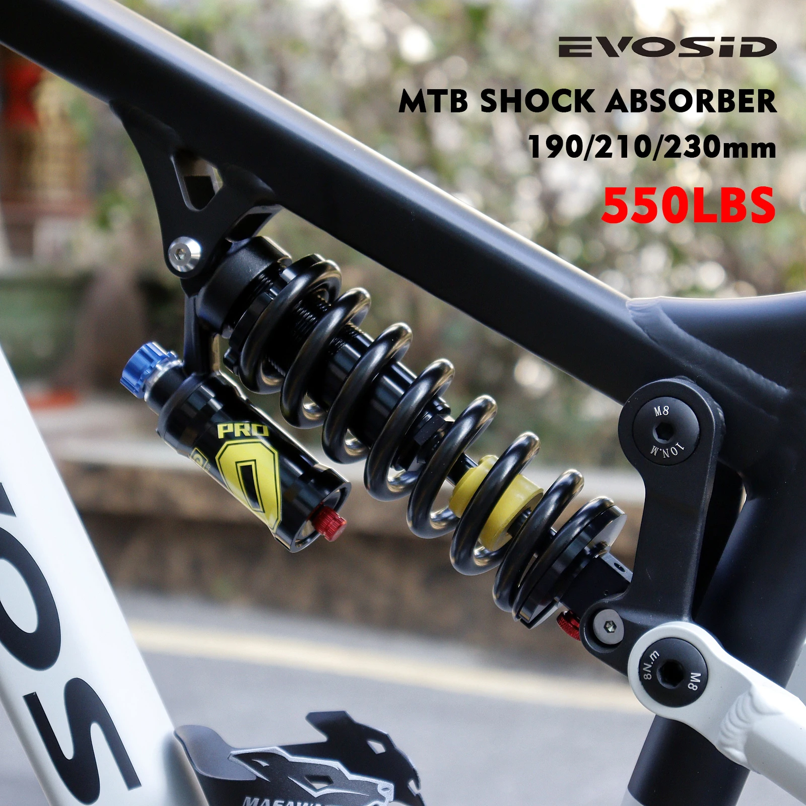 EVOSID Mountain Bike Rear Shock Absorber 550lbs Downhill Bicycle Spring Suspension DH AM FR MTB Bike Rear Shock Electric Bike