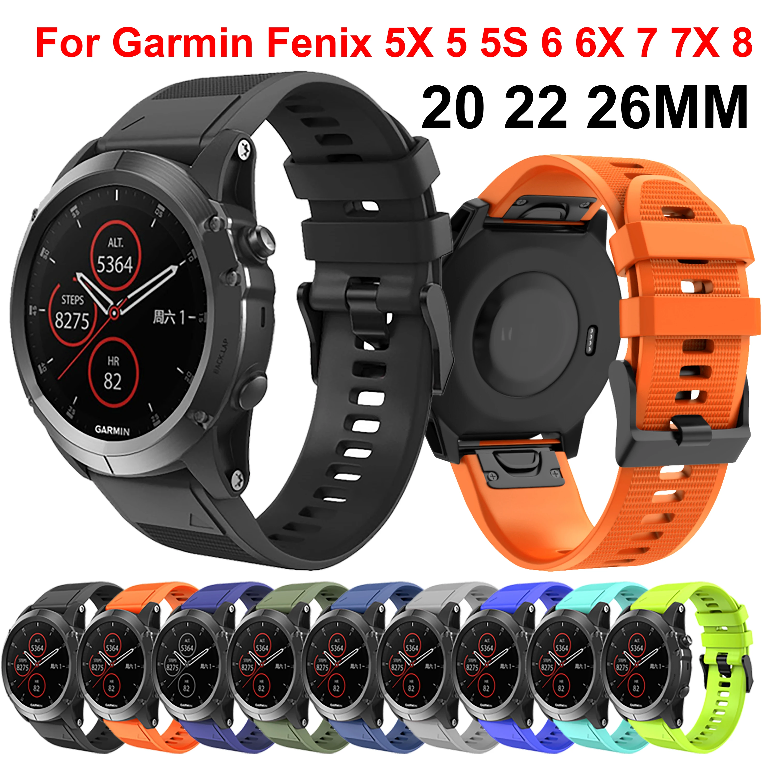 For Garmin Fenix 5X 5 5S Plus Watch Strap Silicone Band For Fenix 7X 6X 7 6 Pro Fenix 8 Tactix 8 47MM Epix Gen2 Watch QuickFit