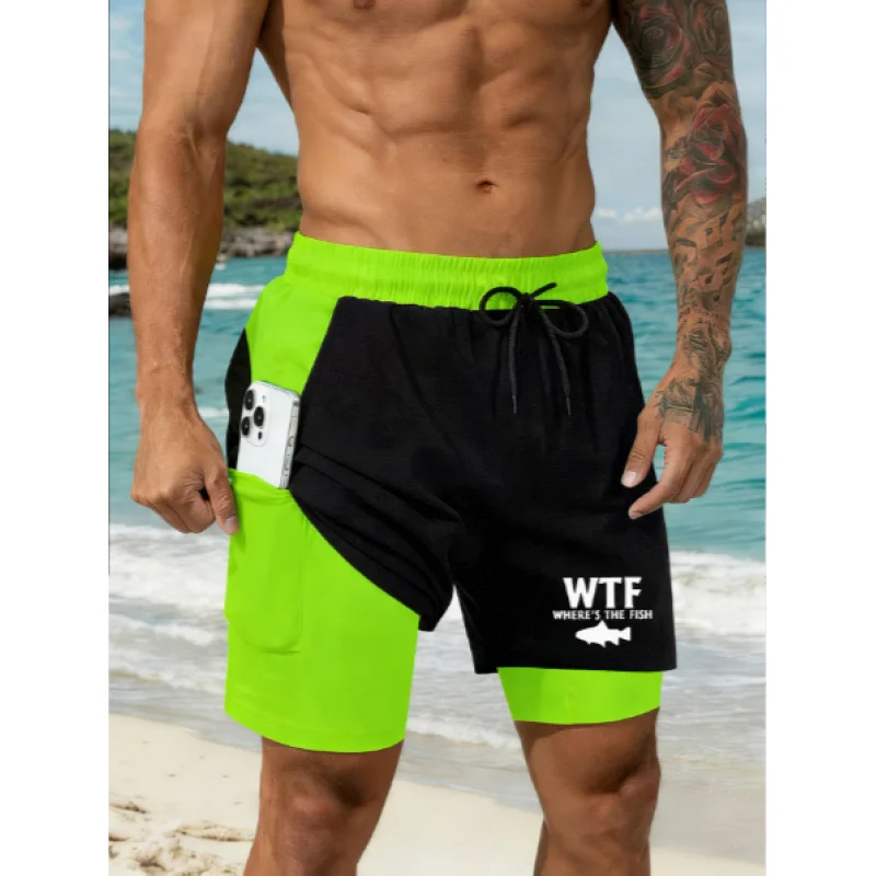 Men'S Quick-Dry Swimming Shorts Lightweight Beach Pants Machine Washable Polyester Fiber Patterned Pool Trunks Summer Swimwear