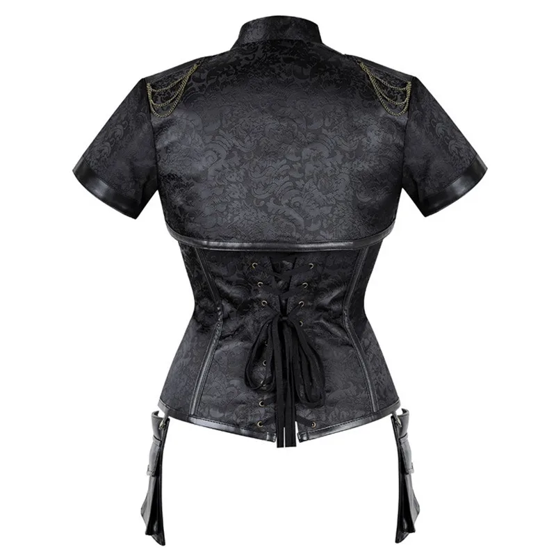 Corsé de cuello alto para mujer, burlesco corpiño gótico de piel sintética, Tops de corpiño francés, Vintage, Sexy, Steampunk