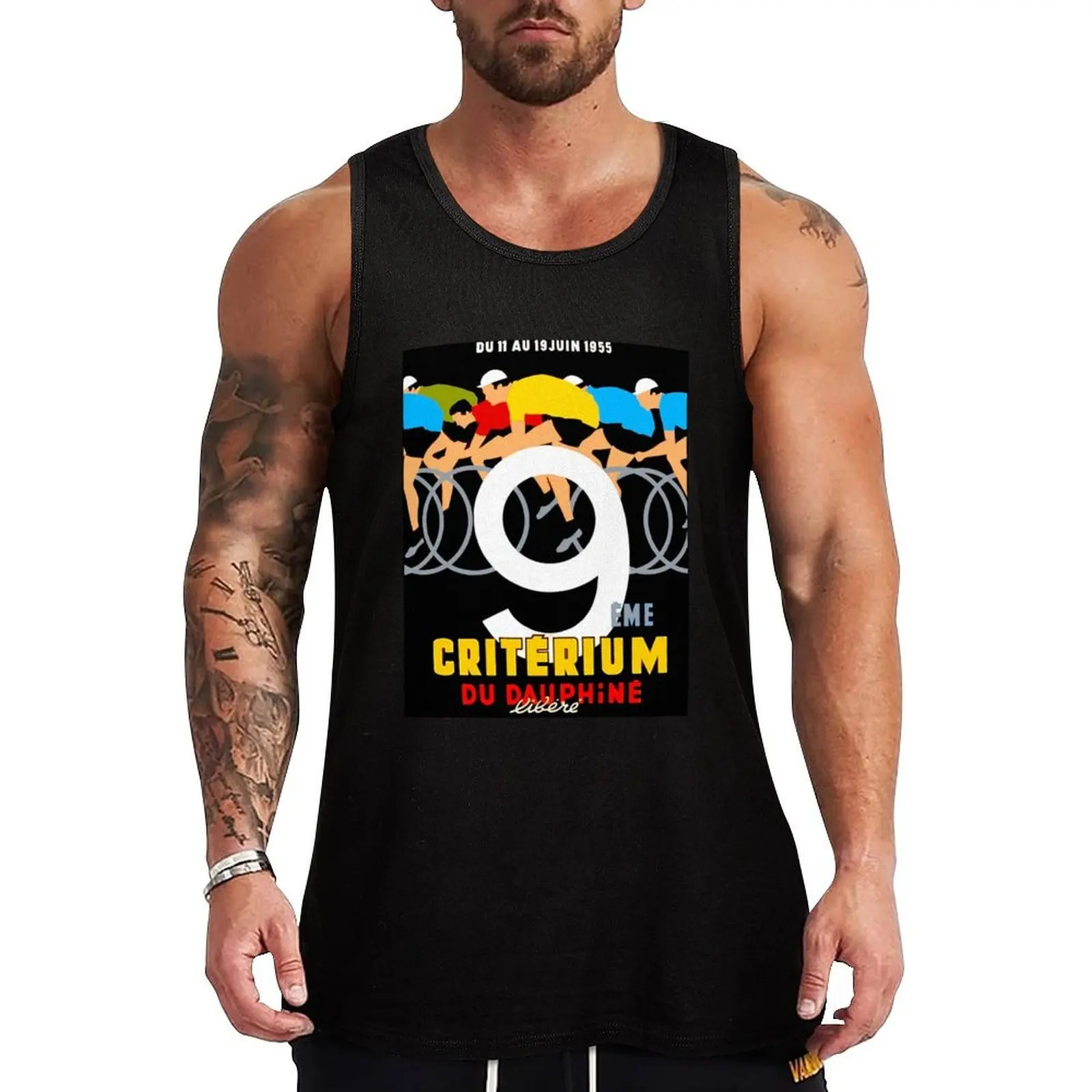 BICYCLE RACING CRITERIUM; Vintage Advertising Print Tank Top Novelty Print Tank Top Casual Graphic Sleeveless Tee