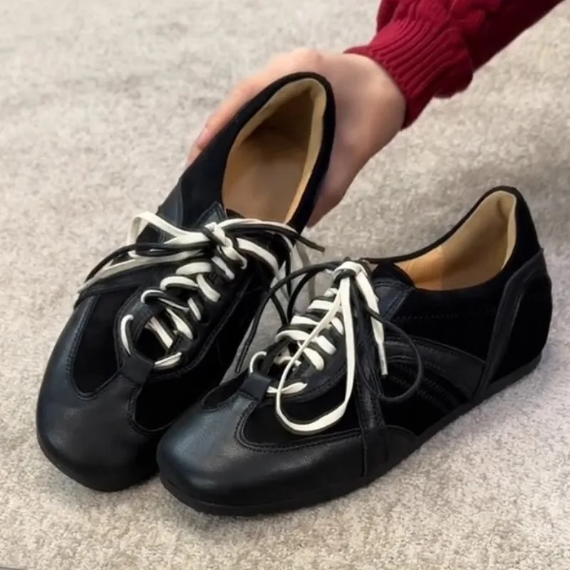 Leisure Sports Single Shoes Summer New Round Head Deep Mouth Color Matching Before Lacing Soft Sole Non-slip Flat Shoes，35-40