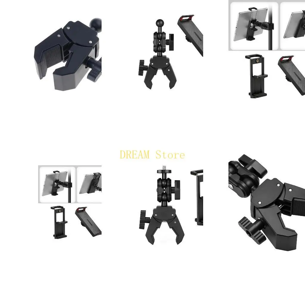 Round Tube Device Mount with Ball Joint Control, 13 to 47 mm Clamp Holder for Phone Screens, Bike Tube, and Desk Post Best Sale