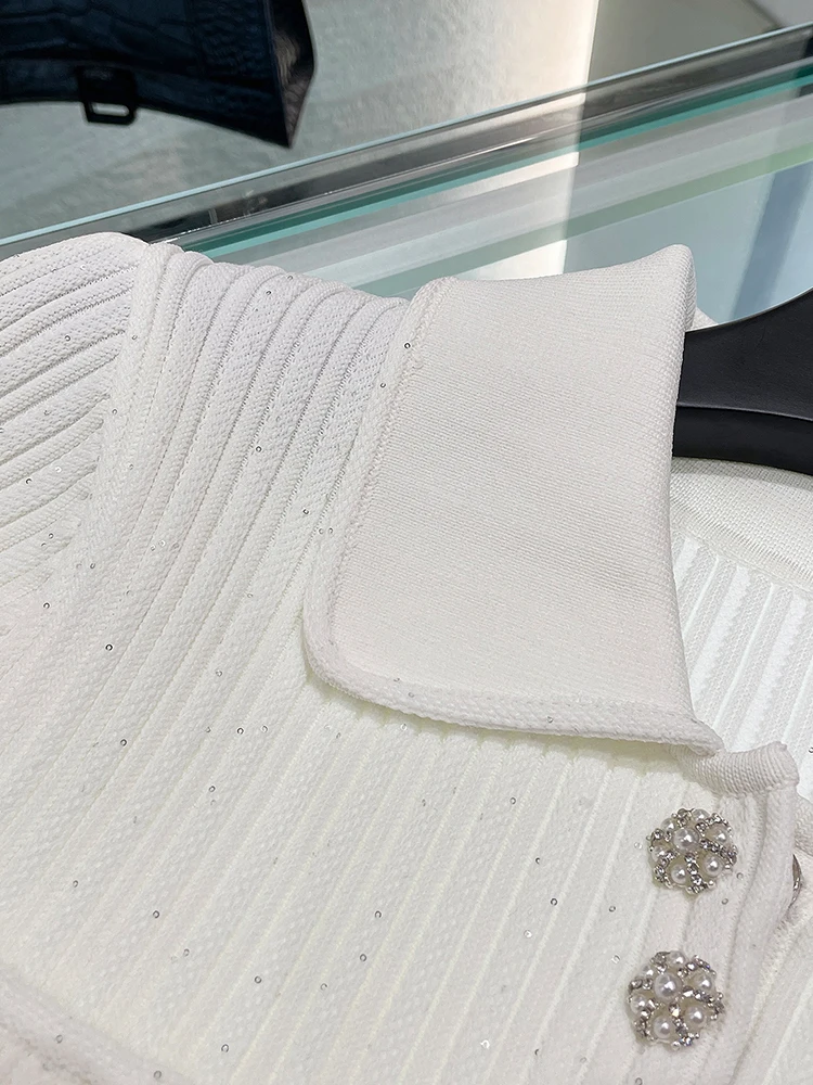 SP Home South Oil – col d'été blanc tricoté pour femmes, haut de gamme, couché à la taille, Fragile, col ort Sve, pièce unique