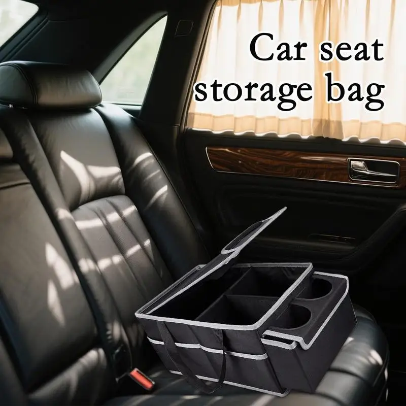 

Car Passenger Seat Organizer Car Seat Storage Bag With Multiple Compartments Cup Holder Foldable For Travel Interior Bed Road