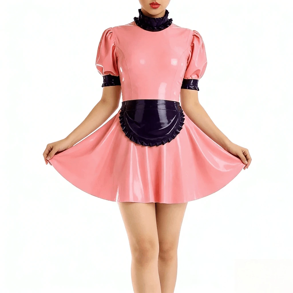 

Customized Baby Pink Latex Dress Fetish Sexy Costume Plus Size Rubber Catsuit Women Handmade Club wear