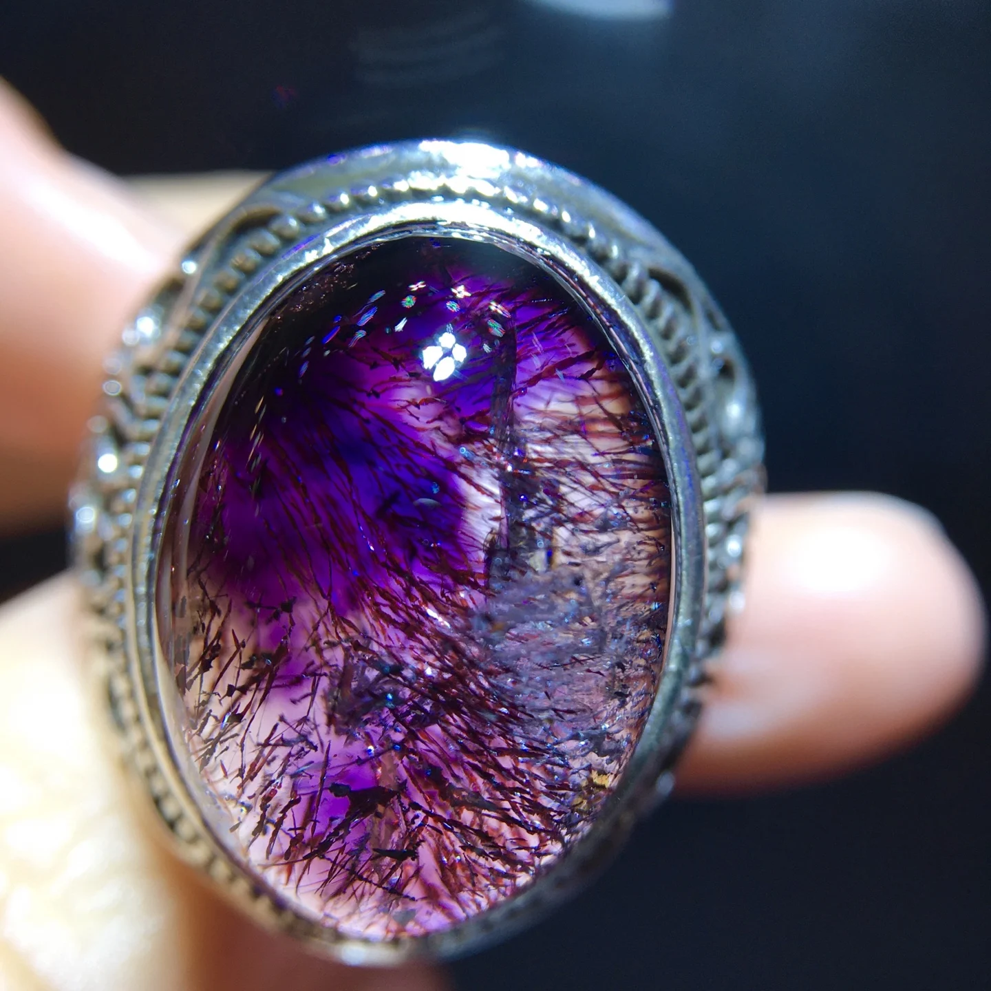

Natural Red Super Seven 7 Adjustable Ring Purple Rutilated 20/14.8mm Women Men Jewelry AAAAAA